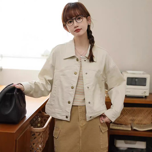 Autumn 2024 New Japanese Simple Workwear Style All-match Fashion Design Denim Short Coat Women's Jacket Top
