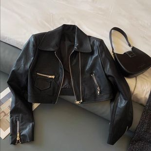 Leather Short Slim-fit Short Coat Women's Double Zipper Washed Leather All-match Leather Jacket