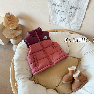 2024 Children's Down Cotton Vest Men's and Women's Middle and Big Children's Vertical Collar Stitching Children's Wear Winter Washer