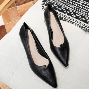 Real Soft Leather Autumn New Single-layer Shoes Women's Thick Heel Shoes Women's Korean-style Moms Shoes Mid-heel All-match Milk Shoes