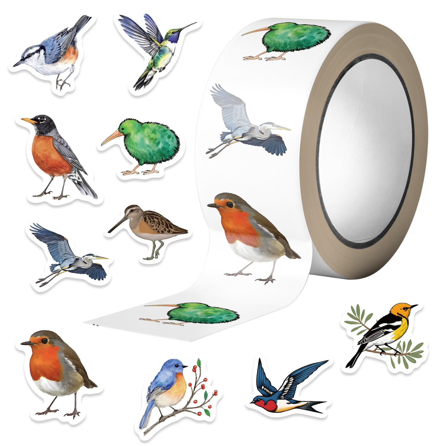 500 sheets/roll roll paste cross-border tape hot cartoon color bird hand account material decoration envelope paste