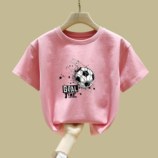 2437# Boys' Short-sleeved T-shirt Summer New Children's Wear Pure Cotton Middle and Big Children's Boys' Fried Street Fashionable Children's Top
