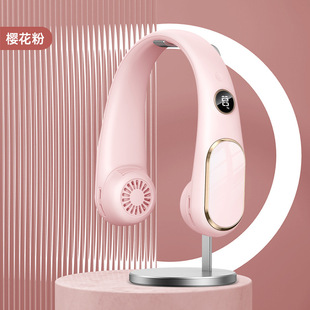 2023 cross-border new leafless neck fan usb charging digital display silent outdoor portable mini fan