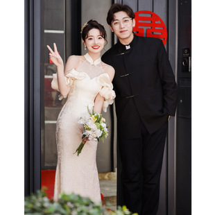 Engagement Dress High-end 2025 New Style Toasting Dress Bride's Fishtail Slim-fit Neck Dinner Spring Long