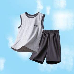 Children's Pajamas Boys and Boys Summer Home Clothes Large Children's Vest suit Summer Thin Pure Cotton Air-conditioning Clothes Fashionable