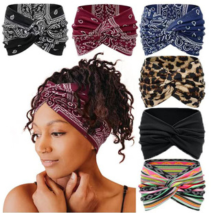 European and American bohemian cashew flower elastic cotton sports hair band women's wide-brimmed headband headscarf headdress wholesale
