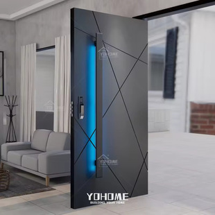 Foshan source factory luxury rotating shaft outdoor door household anti-theft entrance door with LED light electronic lock