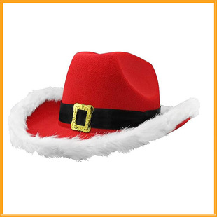 Christmas Party Denim Feather Hat Topper Faux Fur Jazz Hat Santa Hat Western Carnival Hat