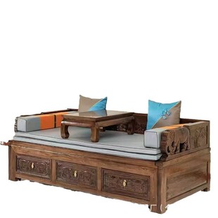 Solid Wood Luohan Bed Old Elm Elephant Carved New Chinese Luohan Bed Mortise and Tenon Antique Luohan Bed Sofa Bed