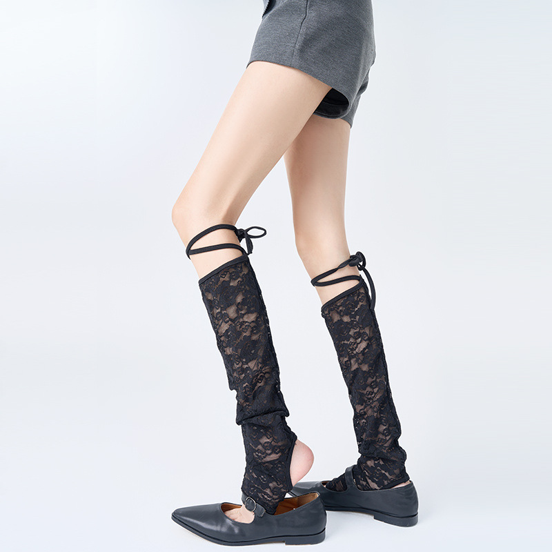 South Korea Dongdaemun Same Style Spring and Summer Thin Socks Cover Women's Lace Ballet Style Strap Calf Pile Stockings Ins