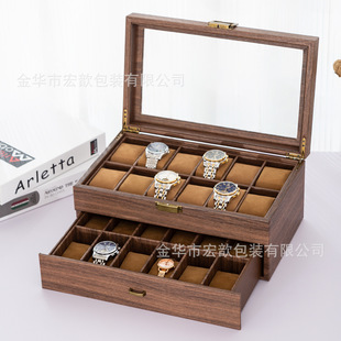 Amazon hot selling gift box PU retro wood grain leather watch box packaging box collection box storage box spot wholesale