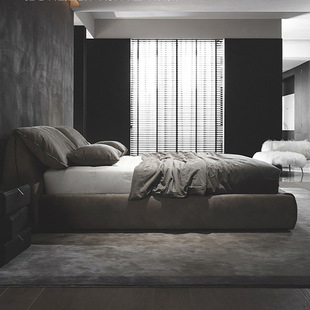 Cloth Bed with Elephant Down Soft Bag Italian Silent Frosted Cloth Double Bed Master Bedroom Floor-to-Floor Queen Bed 2 m