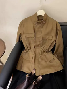 Spring New Retro Old Money Style Niche Design Sense A and Sa khaki Workwear Coat Women's Shoulder Top