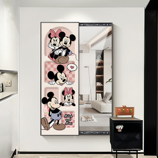 Mickey Push-Pull Full-Length Mirror Decorative Painting Simple Hidden Mirror Mural Entrance Hallway Hanging Painting Invisible Dressed Mirror