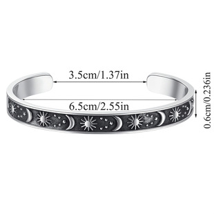 Amazon Cross-border Hot Selling Stainless Steel Laser Engraving Opening Bracelet Sun Moon Star English Inspirational C Bracelet