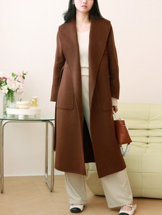 [Limited Specials] Twilight Oil Painting Light Luxury Gentle Green Collar High Cashmere Coat Autumn and Winter Maillard