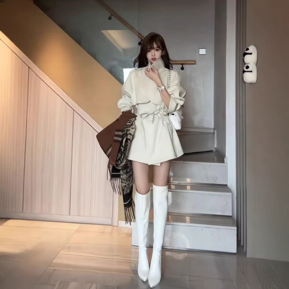 Plus Size 100kg New Spring and Autumn Design Slimming Trench Coat with a High-End French-Style Lapel for Plus-Size Women