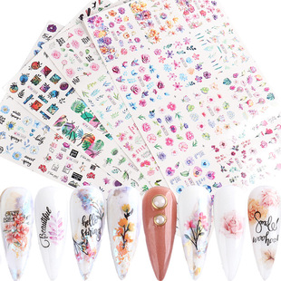 2022 Hot Nail Art Stickers Watermark Spring and Summer Fresh Flowers Blooming Leaves Flower Girl Nail Decal