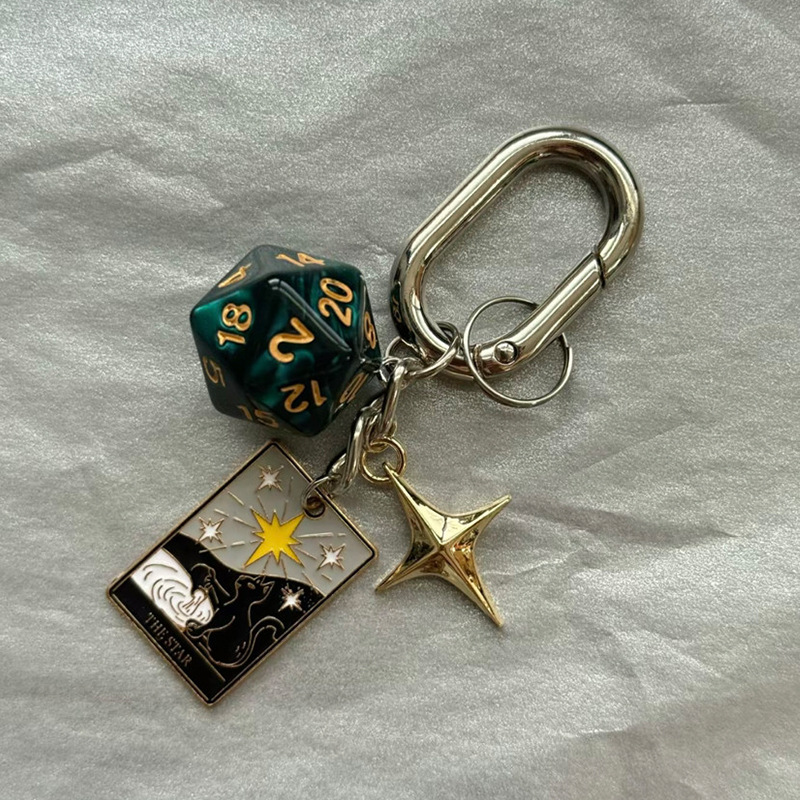 Tarot Card Dice Pentagram Keychain Playing Cards Halloween Retro Phone Lanyard Couple Bag Pendant