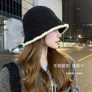 Lamb Roll Color-matching Basin Hat for Girls Temperament Plain and Elegant High-level Table Lamp Hat Soft Waxy Warm Face Small Fisherman Hat for Men