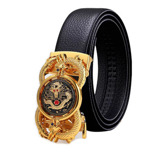 New Men's Dragon Year Automatic Buckle Belt Men's Casual Pants with Genuine Leather Fashion Belt