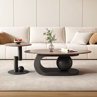 [Cream Style] Light Luxury Oval Coffee Table Living Room Iron Coffee Table Small Apartment New Internet Black Tea Table suit