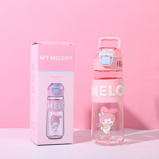Подлинная Авторизованная пластиковая чашка Sanrio, Студенческая уличная портативная чашка с ручкой, привлекательная эластичная крышка, чашка для прямого питья с чайным отсеком