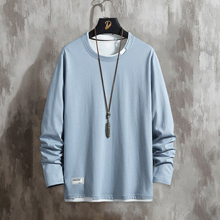 Cotton Long-sleeved T-shirt Men's 2024 Spring and Autumn New Ins Fashionable Casual All-match Round Neck Long-sleeved T-shirt Men's