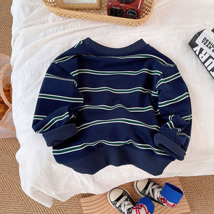 One-piece delivery boys' spring sweater suit 2023 new street style striped sweater children's clothing Denim two-piece set