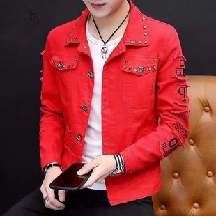Men's Denim coat Spring and Autumn New Korean style slim fit casual workwear jacket trendy lapel top coat raccoon