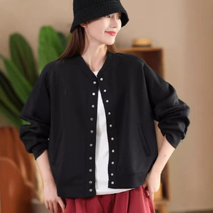 Autumn New Knitted Cotton Jacket Women's Threaded Collar Long Sleeve Fashionable Baseball Suit Casual Cardigan Top