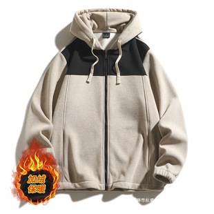 Olympic Velvet Coat Women's Autumn and Winter fleece-lined Thickened Warm Hooded Couple Olympic Velvet Coat Men's Color-matching Wei Clothes