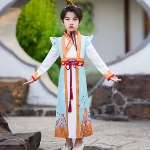 Одежда Guoxue для мальчиков Hanfu, книга древних костюмов в китайском стиле, детская одежда для девочек, учащихся начальной школы, детская одежда для выступлений с тремя персонажами, Сутра