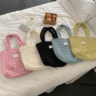 2755 Japanese Style Western Style Cloud Bubble Flower Shoulder Bag Female Student Simple Handbag Canvas Large Capacity Women's Bag