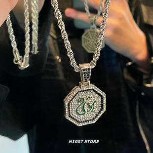 Zodiac Full Diamond Pendant Boys Necklace Female Niche Design Sense Street Hip Hop Style Accessories Jackie Chan Adventures