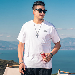 plus size men's American fashion brand men's short sleeve T-shirt 2024 summer new white round neck half sleeve top