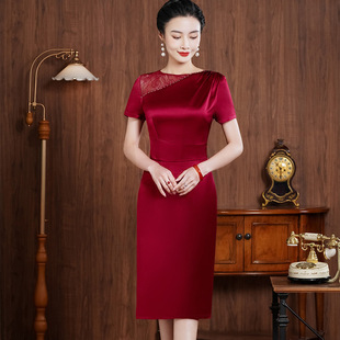 Старый Шанхай красное вино Свадьба молодая мать платье банкет платье Cheongsam платье