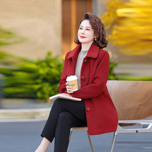 Middle-aged mother's autumn western-style woolen coat mid-length middle-aged and elderly women's spring and autumn fashion temperament lapel trench coat