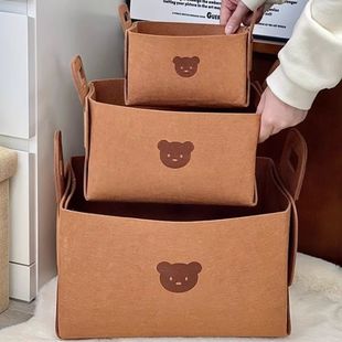 Оптовая продажа минималистская войлочная корзина для хранения игрушки отделка домашнего мусора корзина для хранения ручной медвежонок войлочная сумка для хранения