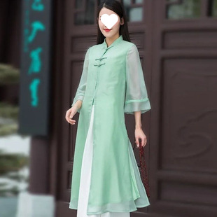 H8A Single/Two-Piece Zen Tea Clothing Artistic Hanfu Chinese Style dress Cheongsam Improved Tang Suit Chinese suit