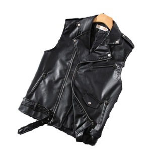 Men's Vest 2024 Spring and Autumn New Short Sleeveless Motorcycle Style PU Leather Suit Collar Punk Waistcoat Belt