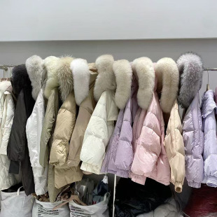Evely Winter New Style White Duck down Jacket with Fur Collar Long Korean Style Cotton Jacket Women's Wholesale Supply