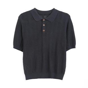 Tencel knitted polo shirt women's short-sleeved casual versatile breathable short loose commuter top summer