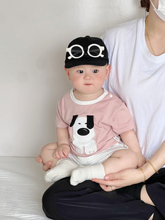 Baby Summer suit 2025 New Super Cute Boy Cute Cartoon Puppy T-shirt Casual Shorts Two-piece Set