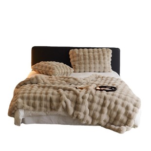 Light Luxury Classy Model Room Rabbit Fur Blanket Long Hair Nap Blanket Winter Thickeneded Sofa Blanket Bedside Blanket