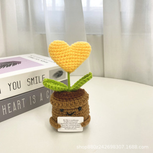 Cross-border hand-woven wool potato potted plants funny cute expression jewelry ornaments doll sunflower gift