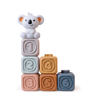 Cross-border infant koala soft building blocks cognitive soft rubber relief square puzzle stack music pinch called tooth glue toy