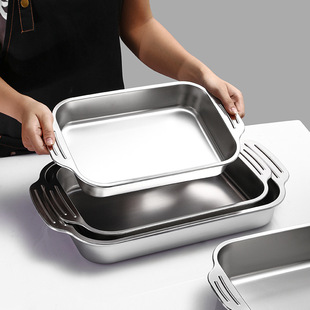 Stainless Steel Plate Grilled Fish Plate Flat Bottom Barbecue Plate Household Restaurant Steamed Fish Plate Multi-purpose Plate Thickened Baking Plate Cross-border