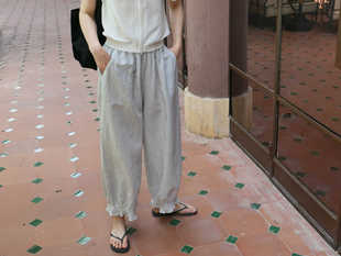 05.20 Sell Heart Muse Striped Cotton and Linen Wide Leg Pants Relaxed and Lazy Nine-point Casual Pants 01187