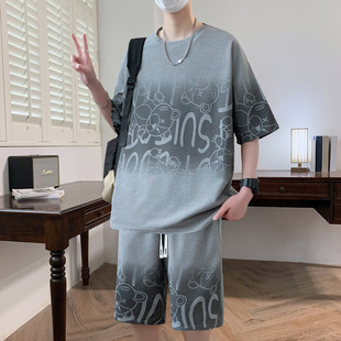 Sportswear suit men's summer short sleeve T-shirt basketball shirt casual shorts two-piece Korean fashion 2024 wholesale